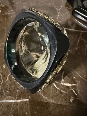 Men's Black Statement Resin Ring with Clear Crystal Accent